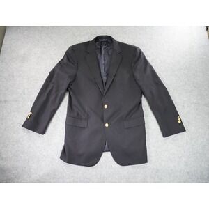 Brooks Brothers Sport‎ Coat 42L Madison Fit Wool Black Blazer Gold Button 346